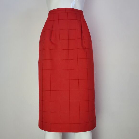 Vintage 80s Red Plaid Pencil Skirt - Picture 1 of 7